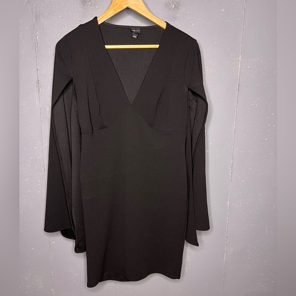 River Island London Black Cape Split Sleeve Bodycon Mini Dress Size US 8 UK 12 - Picture 2 of 5